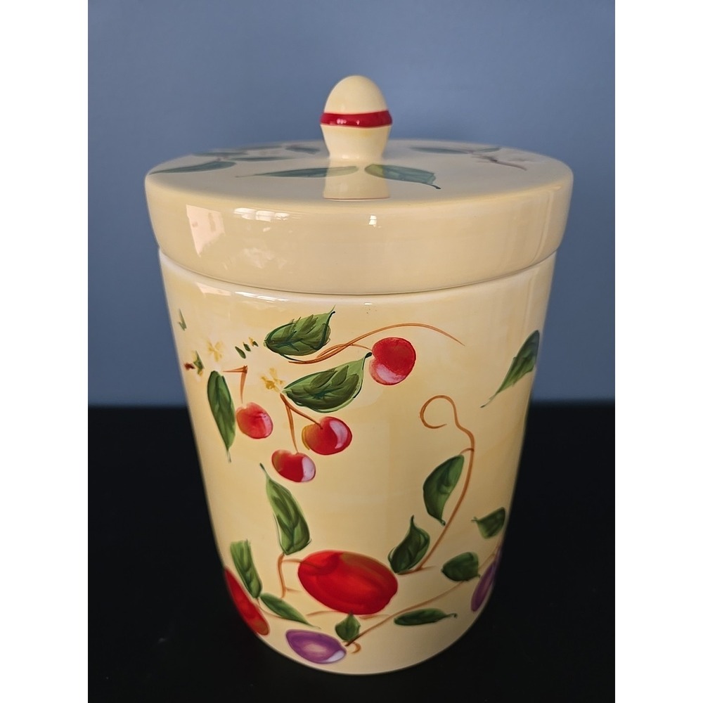 Stone Lite Apple Design Hand Painted Cookie Jar Canister Ceramic 10" Tall